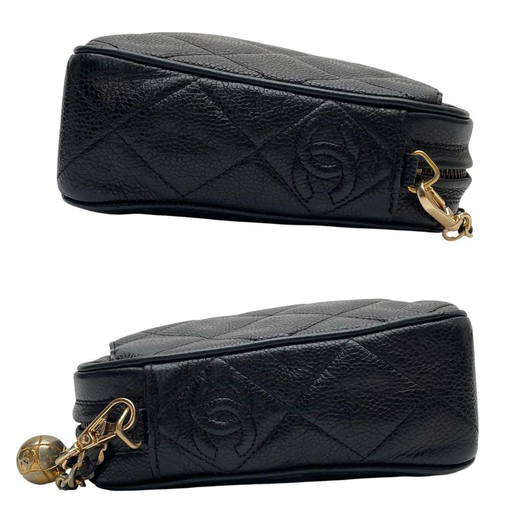 Chanel Caviar Leather Quilted Chain Shoulder Bag CC Logo — view 4