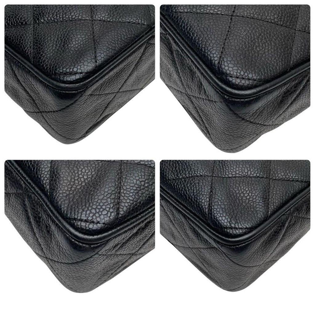 Chanel Caviar Leather Quilted Chain Shoulder Bag CC Logo — view 6