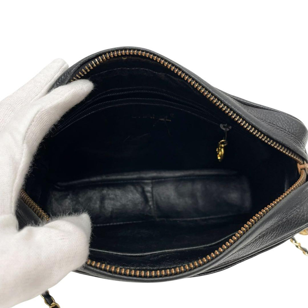 Chanel Caviar Leather Quilted Chain Shoulder Bag CC Logo — view 8