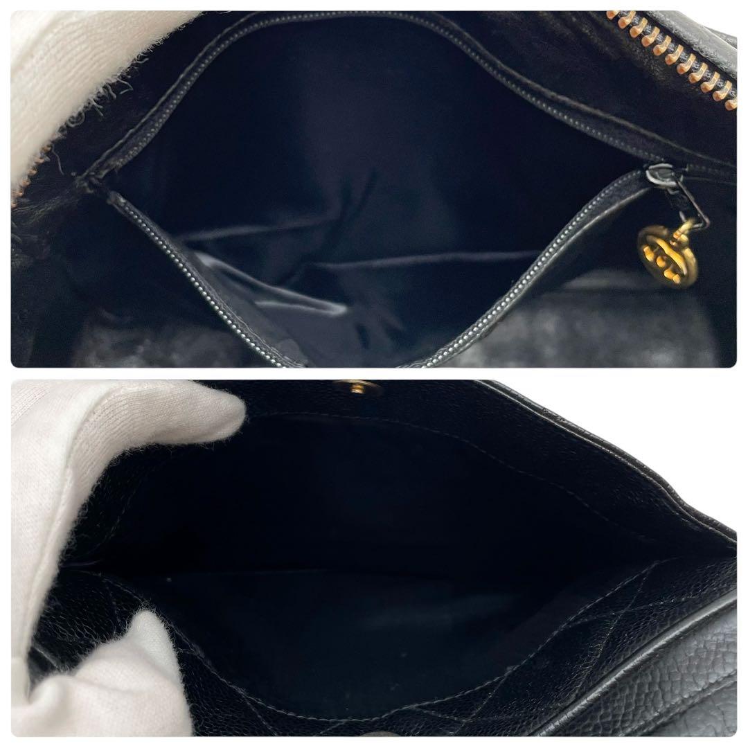 Chanel Caviar Leather Quilted Chain Shoulder Bag CC Logo — view 9