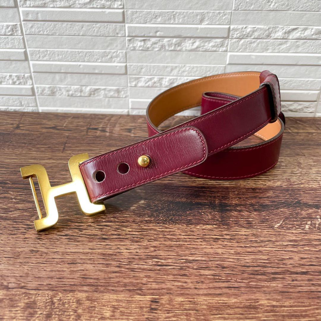 Hermes Leather Buckle Gold Belt Bordeaux — view 2