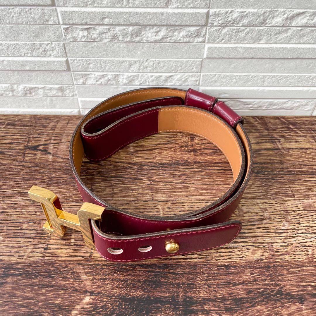 Hermes Leather Buckle Gold Belt Bordeaux — view 3