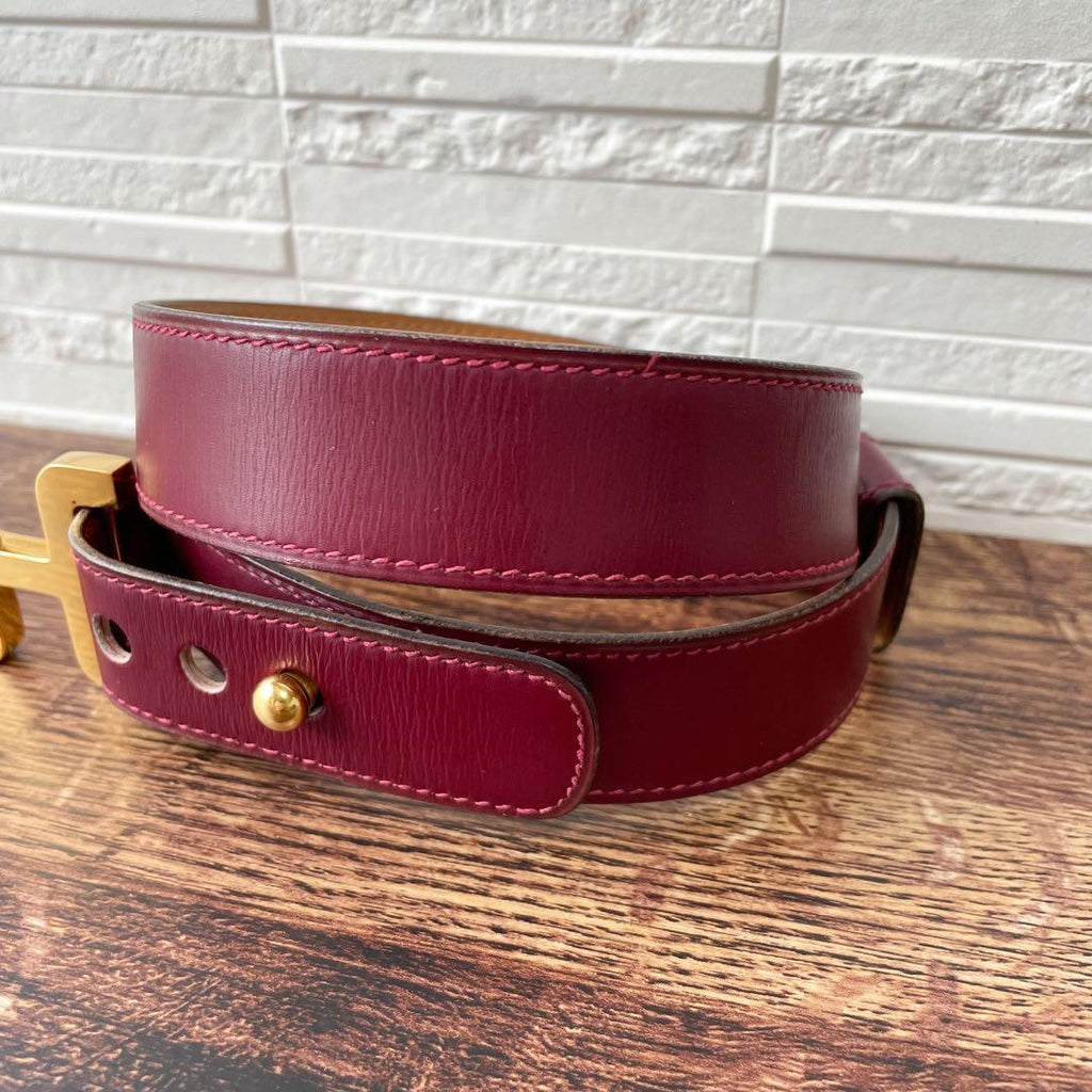 Hermes Leather Buckle Gold Belt Bordeaux — view 4