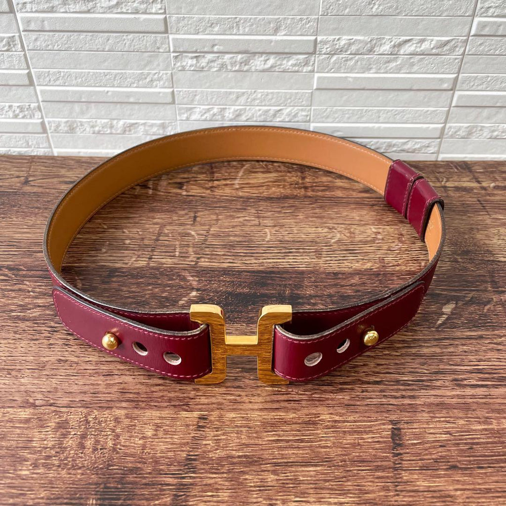 Hermes Leather Buckle Gold Belt Bordeaux — view 5