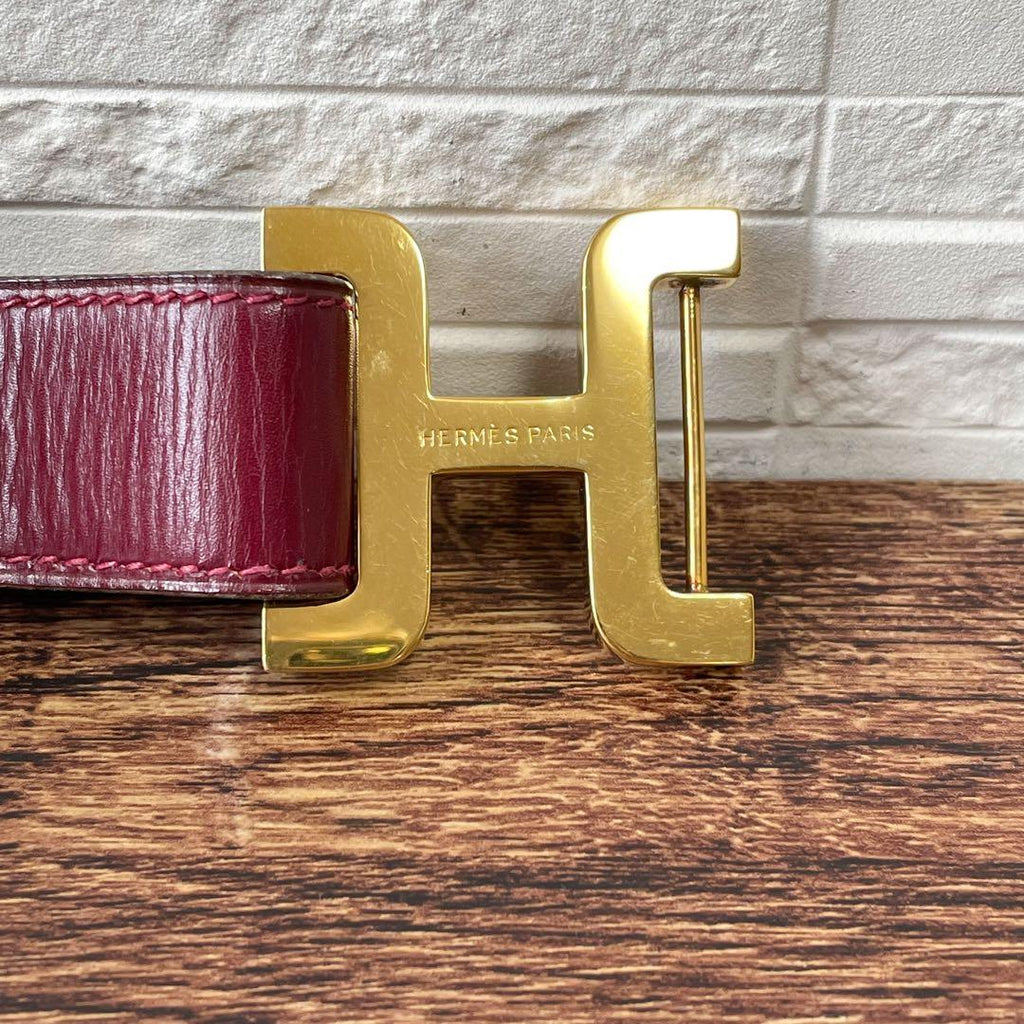 Hermes Leather Buckle Gold Belt Bordeaux — view 9