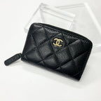 Chanel Caviar Leather CC Logo Zip Coin Purse Wallet Card Case