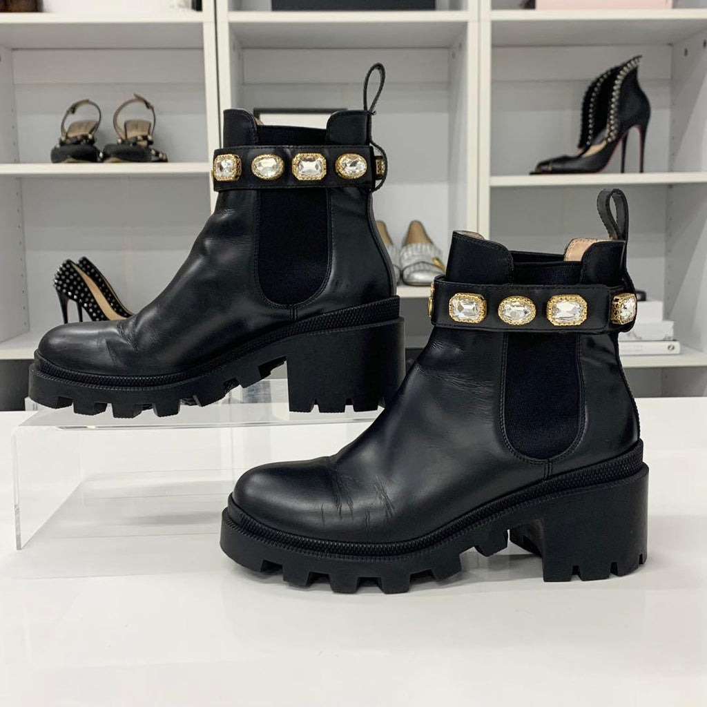 Gucci Leather Bijou GG Marmont Belt Side Gore Short Boots — view 2