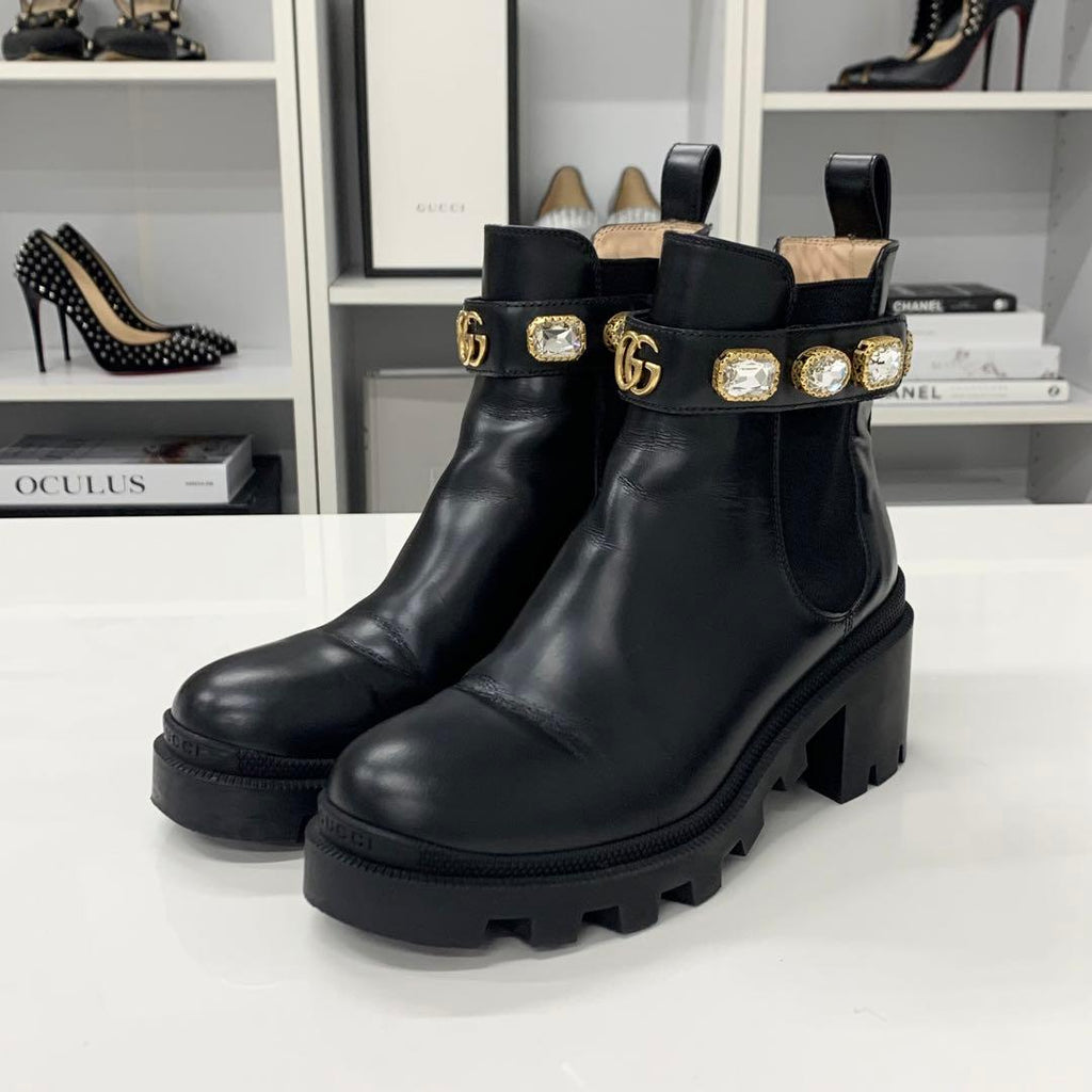 Gucci Leather Bijou GG Marmont Belt Side Gore Short Boots — view 3