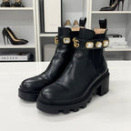 Gucci Leather Bijou GG Marmont Belt Side Gore Short Boots — view 3