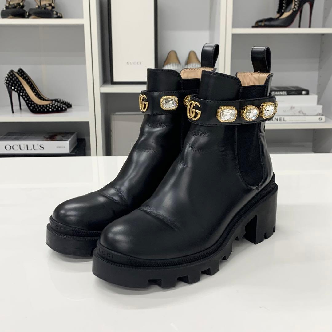 Gucci Leather Bijou GG Marmont Belt Side Gore Short Boots — view 3