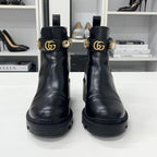 Gucci Leather Bijou GG Marmont Belt Side Gore Short Boots — view 4