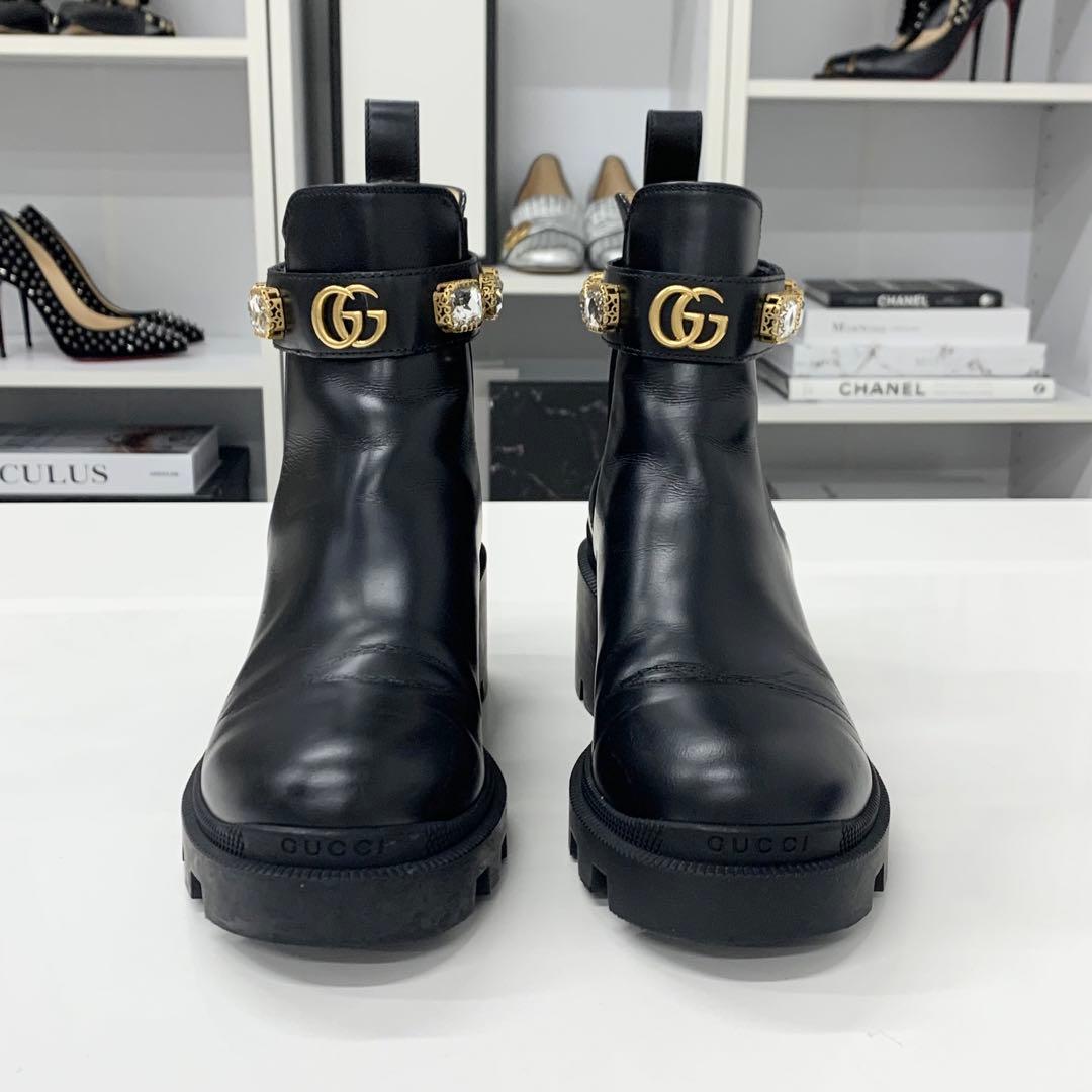 Gucci Leather Bijou GG Marmont Belt Side Gore Short Boots — view 4