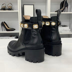 Gucci Leather Bijou GG Marmont Belt Side Gore Short Boots — view 5