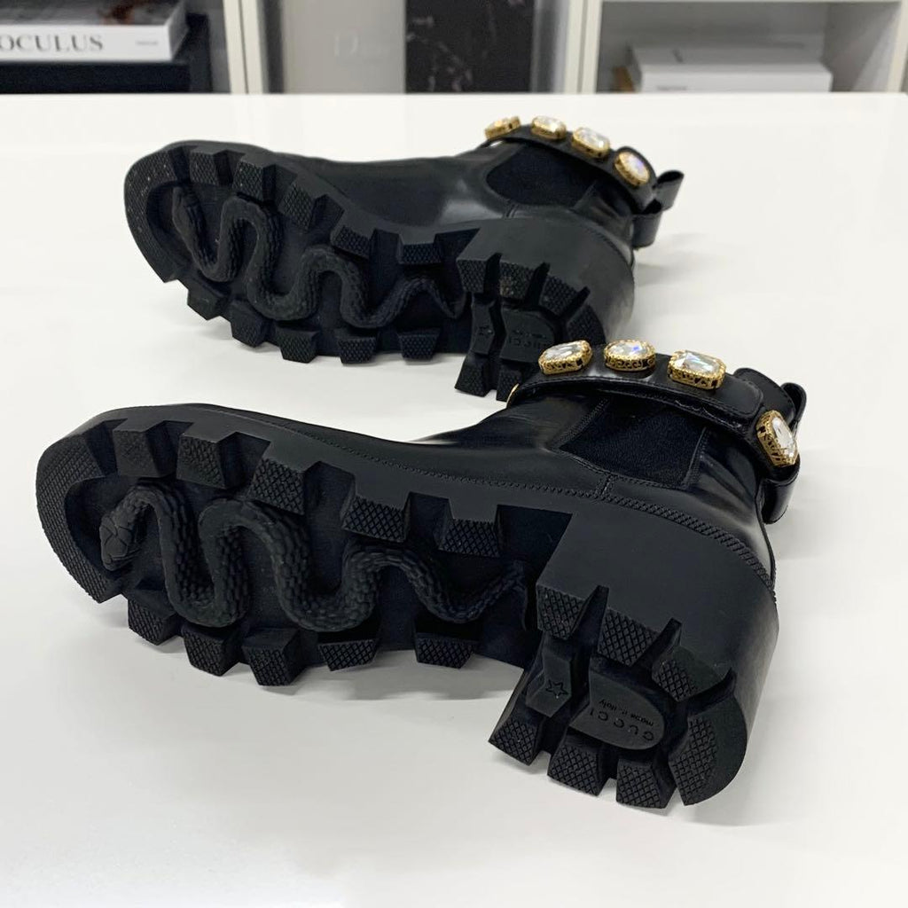 Gucci Leather Bijou GG Marmont Belt Side Gore Short Boots — view 7