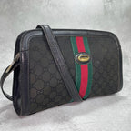 Gucci GG Sherry Line Shoulder Bag Black Leather