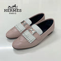 Hermes Royale Leather Fringe Loafers Pink White