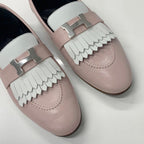 Hermes Royale Leather Fringe Loafers Pink White — view 9