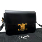 Celine Leather Teen Triomphe Shoulder Bag Black