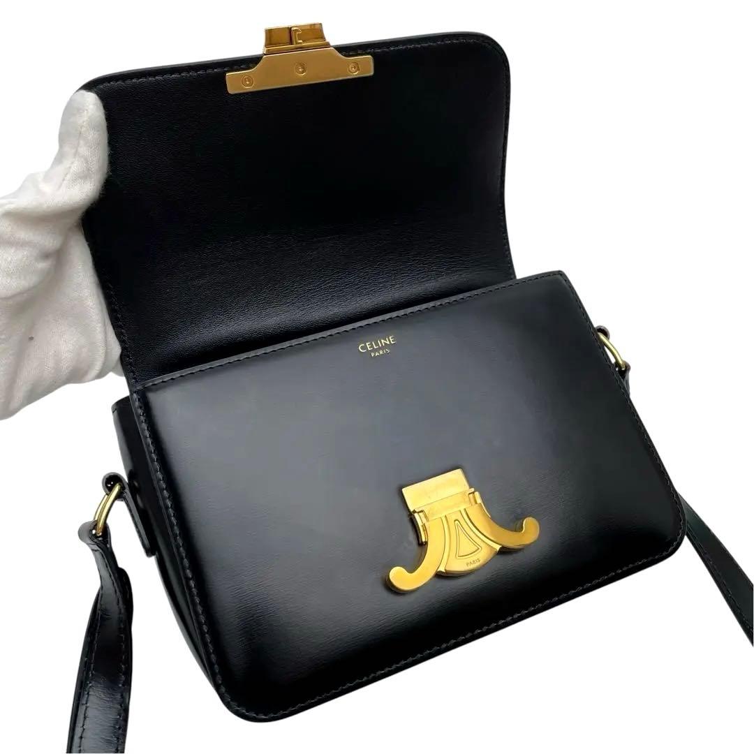 Celine Leather Teen Triomphe Shoulder Bag Black — view 5