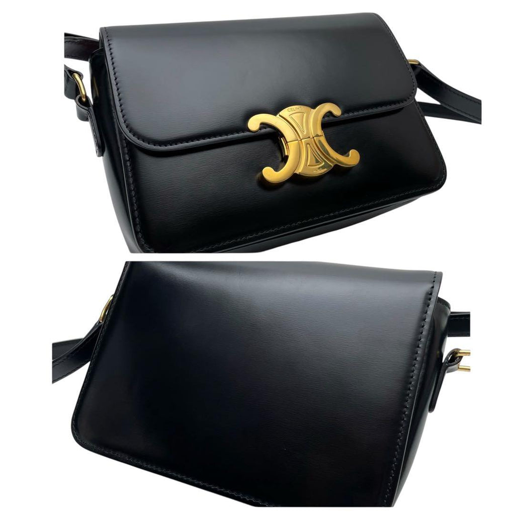 Celine Leather Teen Triomphe Shoulder Bag Black — view 6