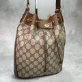Gucci GG Sherry Line Shoulder Bag Brown Leather Drawstring