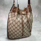 Gucci GG Sherry Line Shoulder Bag Brown Leather Drawstring