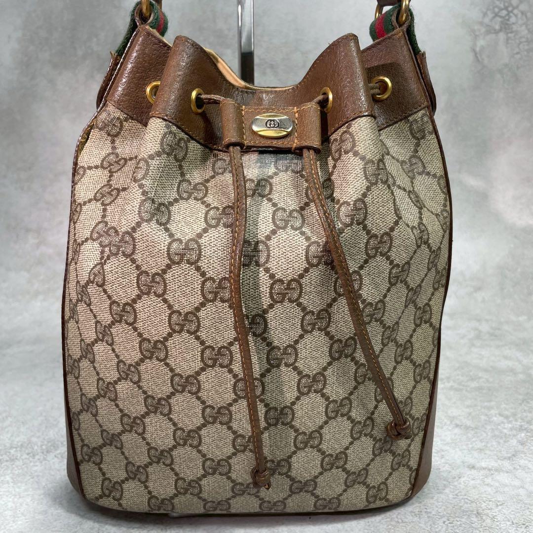 Gucci GG Sherry Line Shoulder Bag Brown Leather Drawstring — view 2