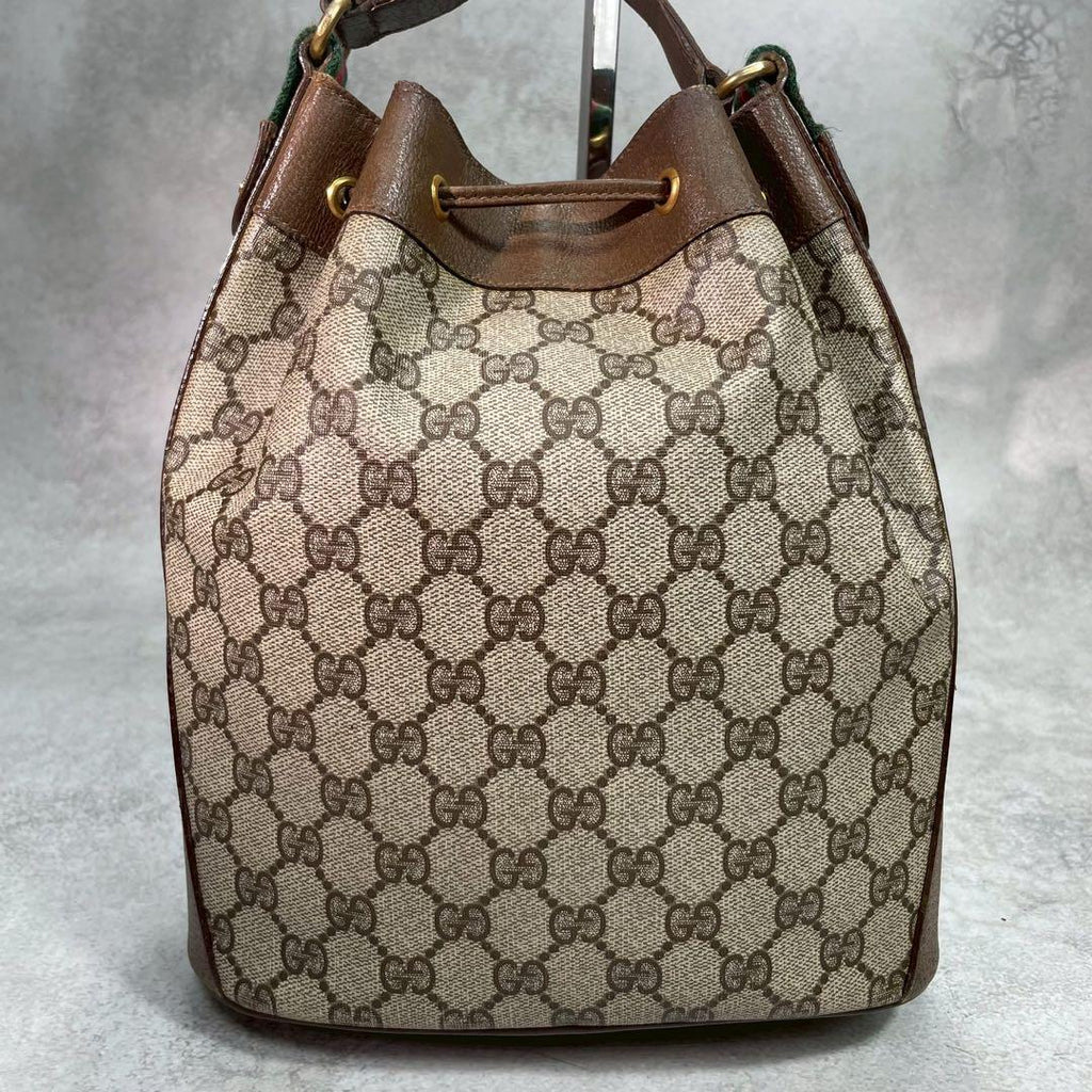 Gucci GG Sherry Line Shoulder Bag Brown Leather Drawstring — view 3