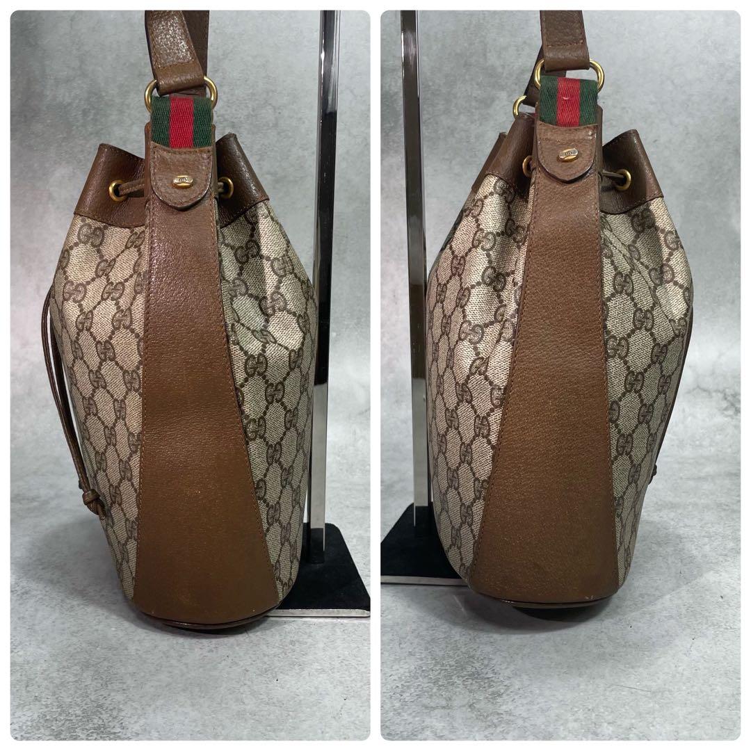 Gucci GG Sherry Line Shoulder Bag Brown Leather Drawstring — view 7