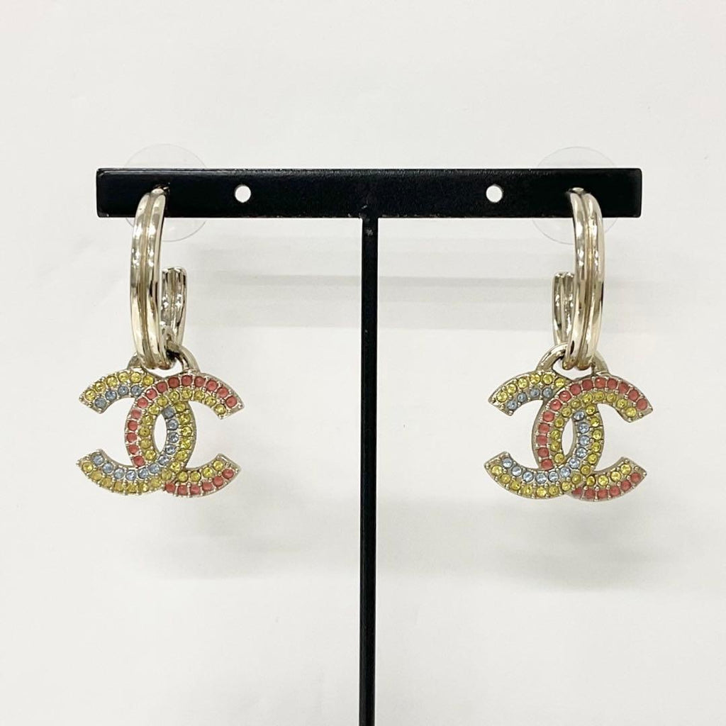 Chanel Earrings CC Logo Hoop Rhinestone Gold Multicolor — view 6
