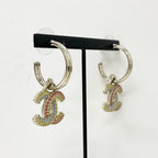 Chanel Earrings CC Logo Hoop Rhinestone Gold Multicolor — view 7
