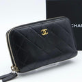 Chanel Lambskin Quilted Zip Wallet Black