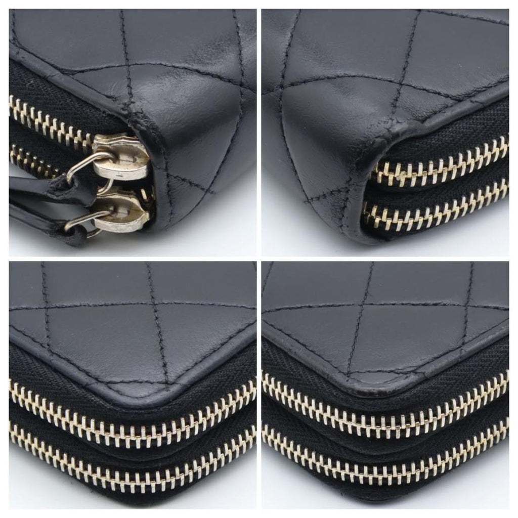 Chanel Lambskin Quilted Zip Wallet Black — view 8