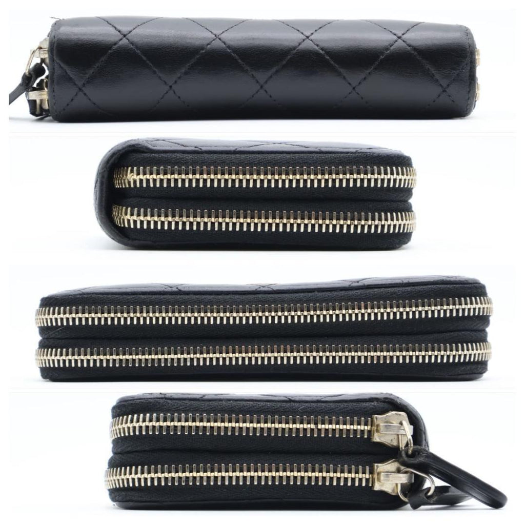 Chanel Lambskin Quilted Zip Wallet Black — view 9
