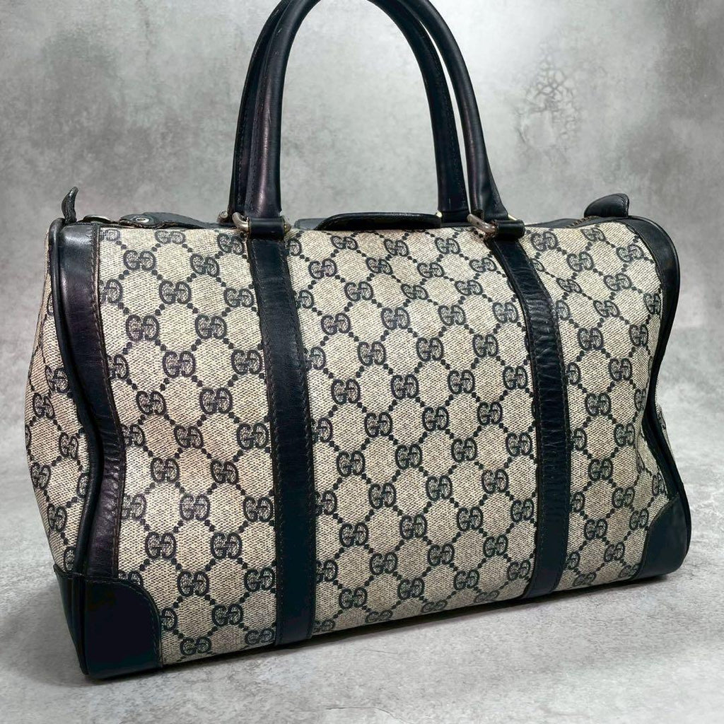 Gucci GG Boston Bag Hand Navy Leather Gold