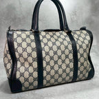 Gucci GG Boston Bag Hand Navy Leather Gold