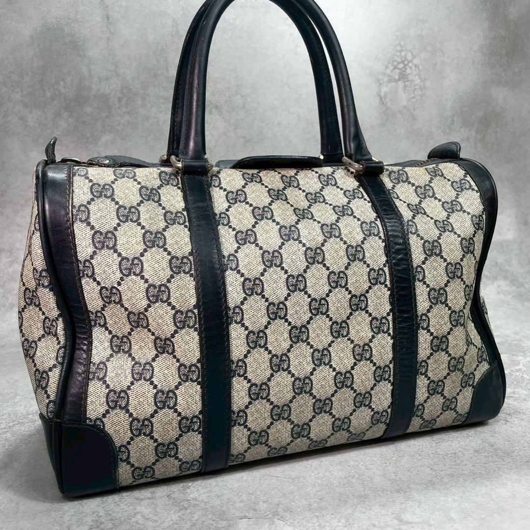 Gucci GG Boston Bag Hand Navy Leather Gold