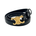 Celine Leather Triomphe Buckle Gold Belt Black