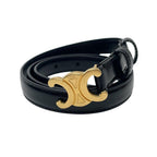 Celine Leather Triomphe Buckle Gold Belt Black