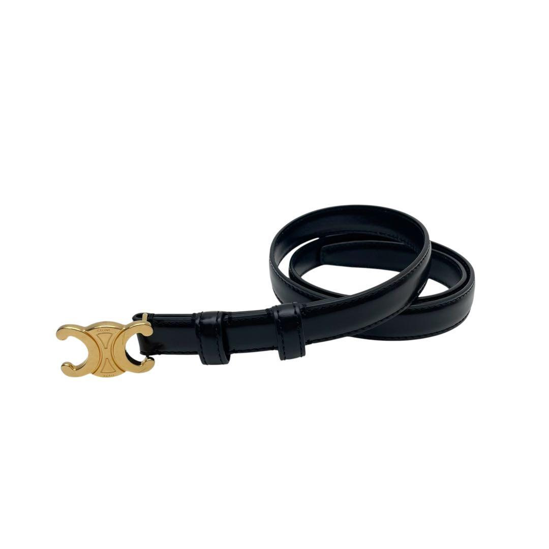 Celine Leather Triomphe Buckle Gold Belt Black — view 2