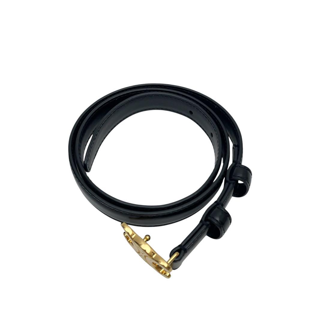 Celine Leather Triomphe Buckle Gold Belt Black — view 3