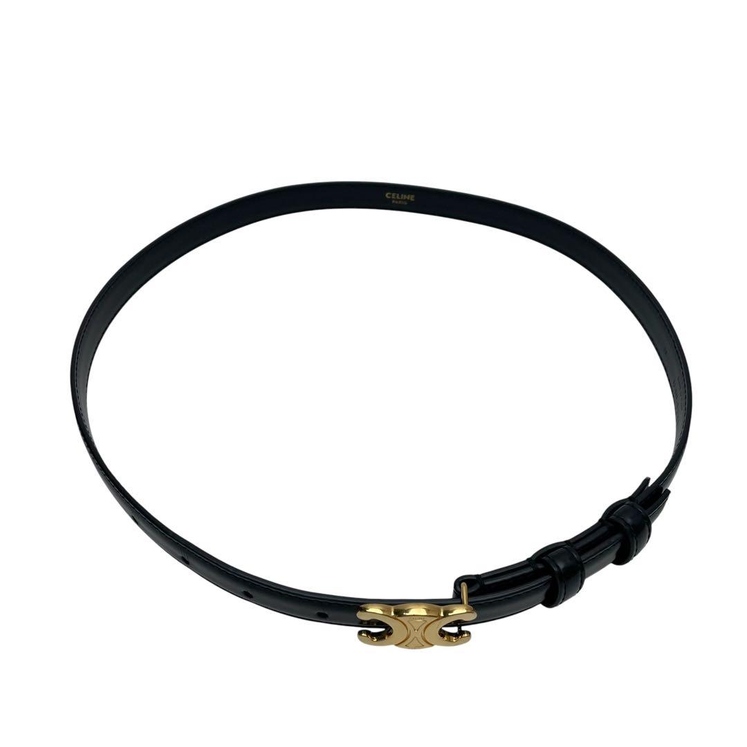 Celine Leather Triomphe Buckle Gold Belt Black — view 4