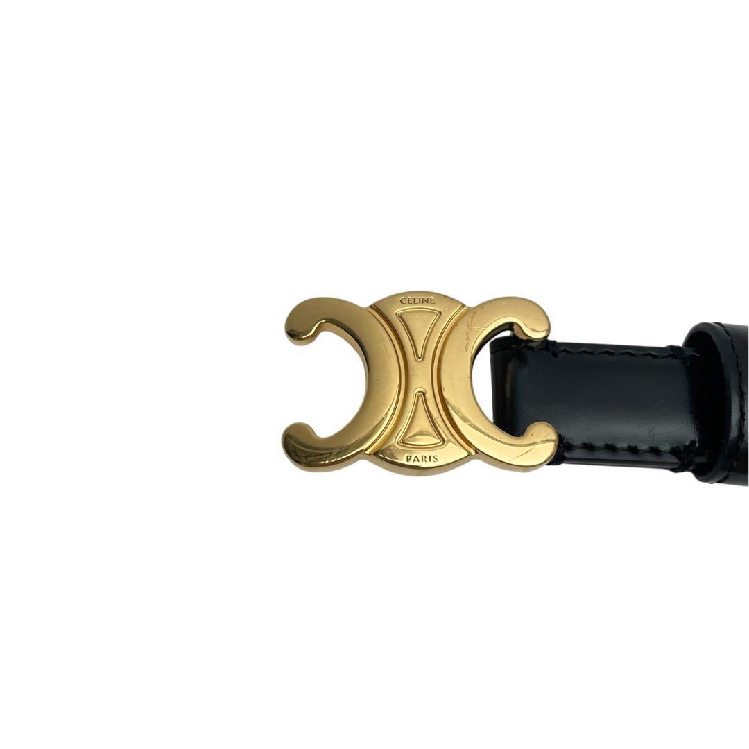 Celine Leather Triomphe Buckle Gold Belt Black — view 7