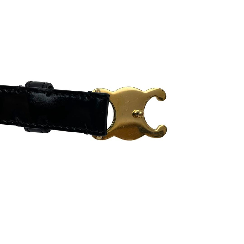 Celine Leather Triomphe Buckle Gold Belt Black — view 8