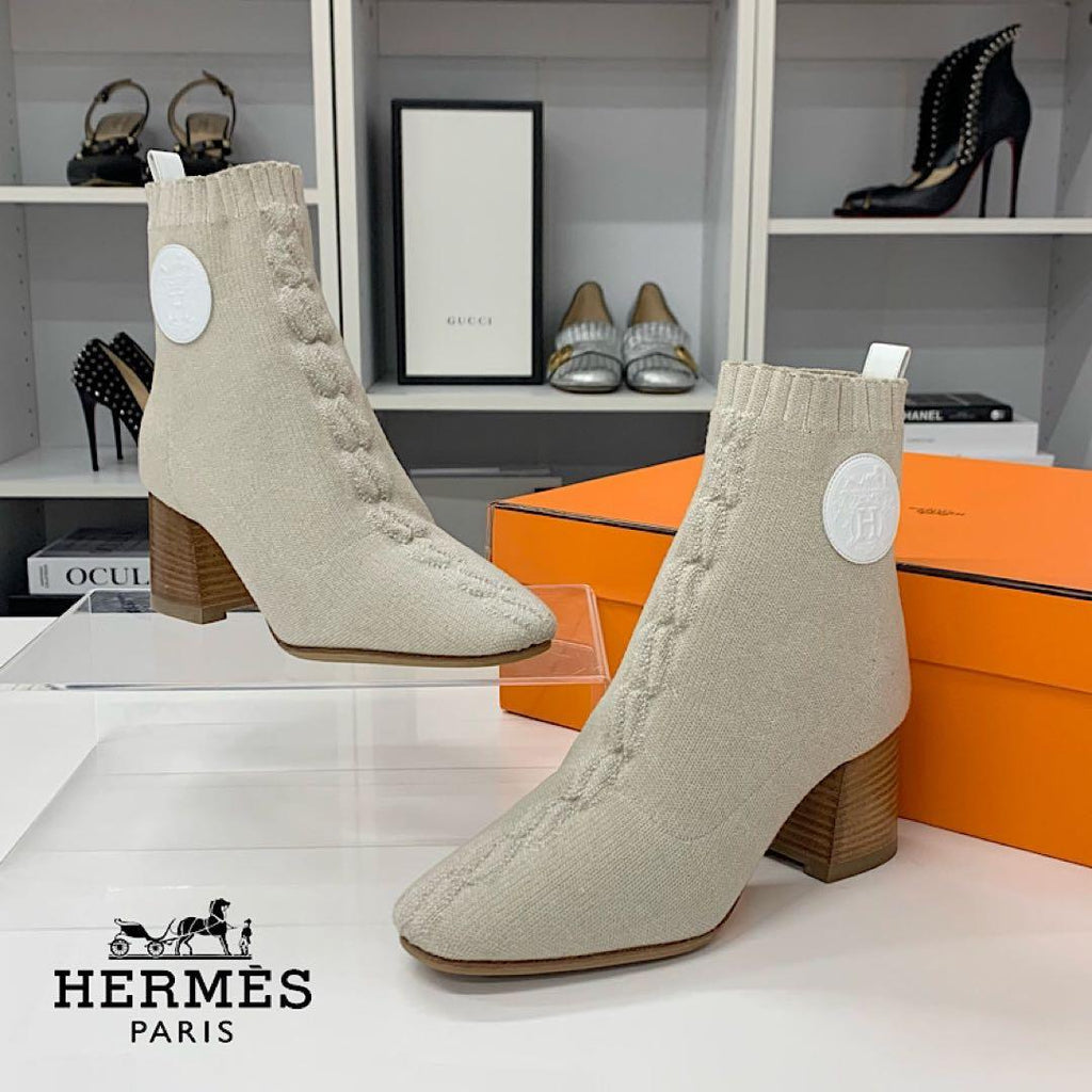 Hermes Vol Vert Knit Leather Exlibris Short Boots