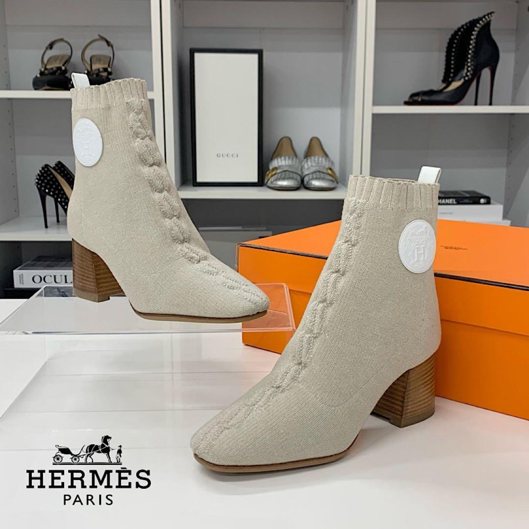 Hermes Vol Vert Knit Leather Exlibris Short Boots