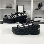 Chanel Quilted CC Logo Leather Strap Platform Sandals Black — view 2