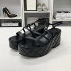 Chanel Quilted CC Logo Leather Strap Platform Sandals Black — view 3
