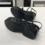 Chanel Quilted CC Logo Leather Strap Platform Sandals Black — view 7