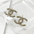 Chanel Earrings CC Logo Rhinestone Gold — view 3